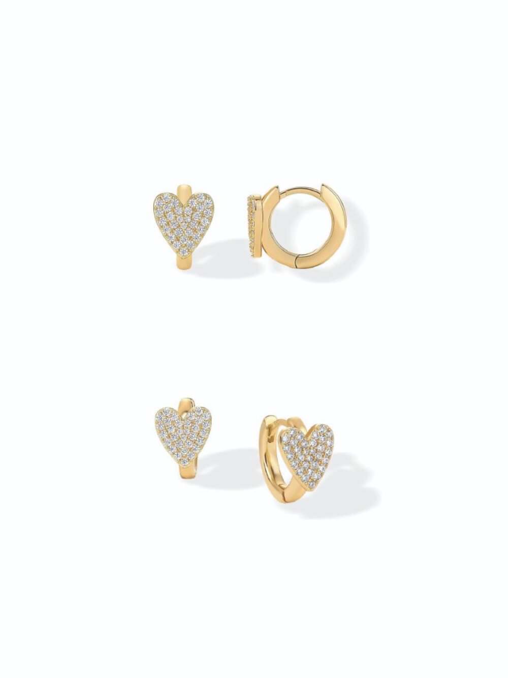 PAVOI 14K Gold Plated 925 Sterling Silver Posts Huggie Heart Pave Hoops